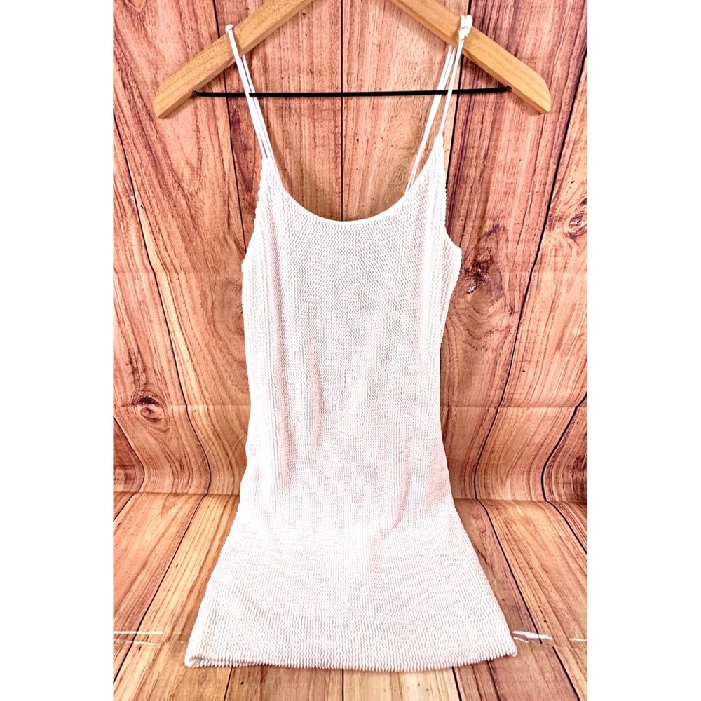 Z SUPPLY Womens Mini Dress White Textured Spaghetti Strap Scoop Neck Size SMALL